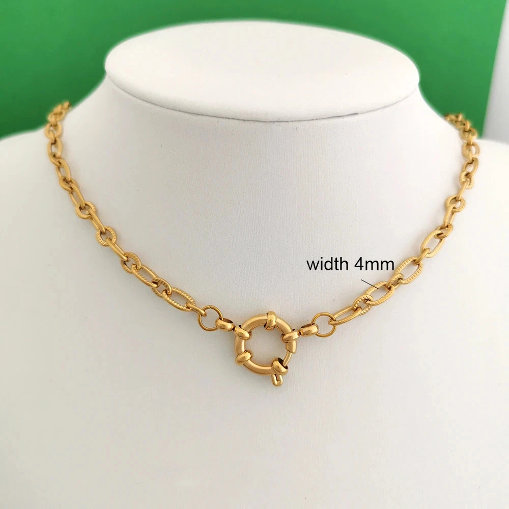 Sailor Clasp Necklace Paperclip Chain Stainless Steel Gold Color Women Jewelry
