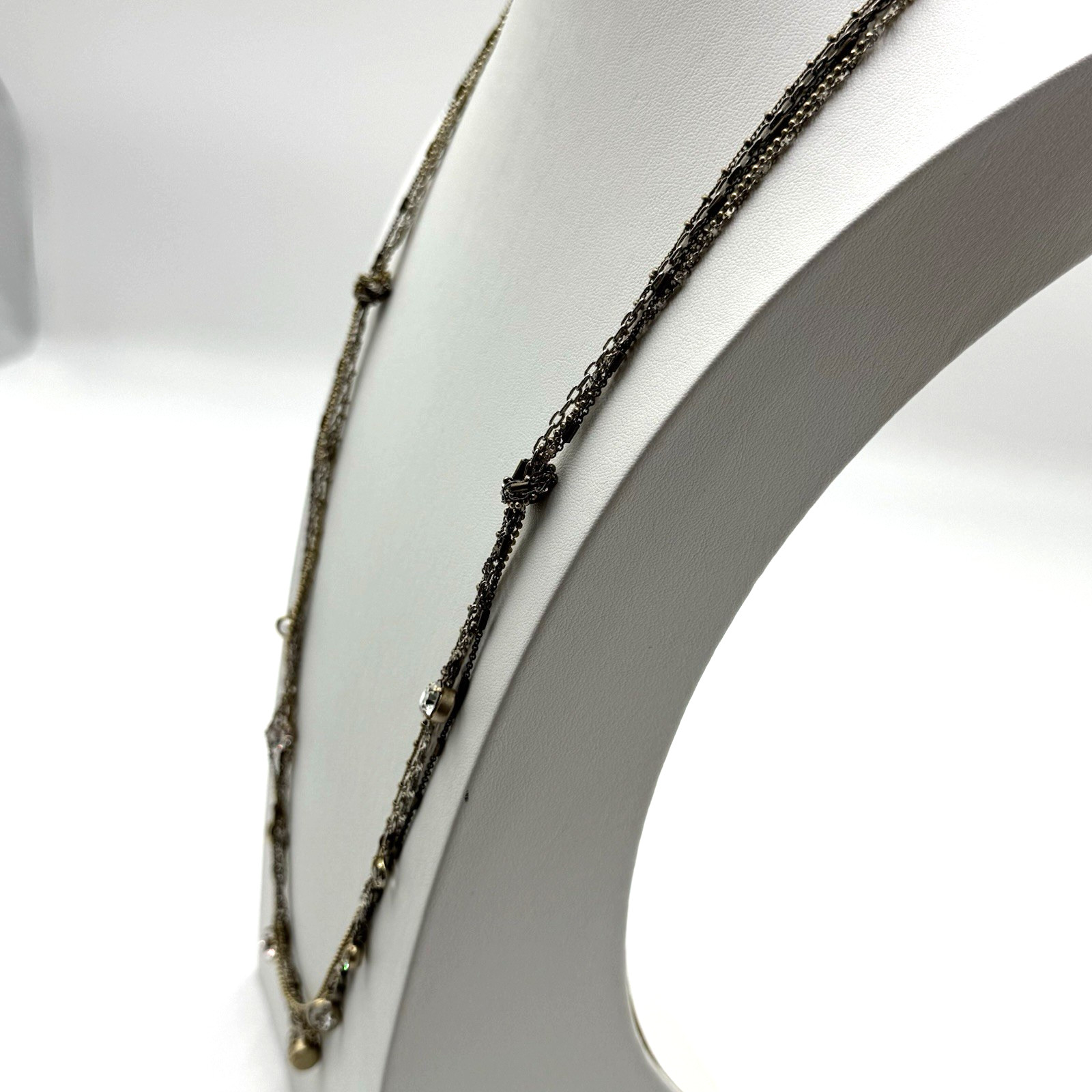 Ann Taylor Loft Necklace Multi Chain Gold Silver Tone Glass Faceted Rhinestones