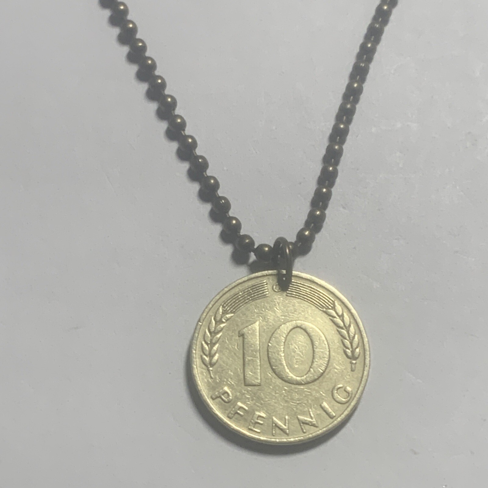1950 German 10 PFENNIG Coin Pendant Deutschland Germany. Great Gift 🎁