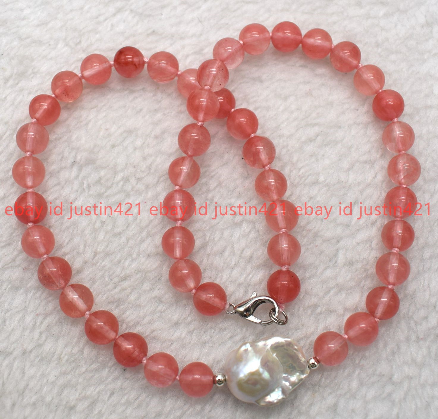 8/10/12mm Red Watermelon Tourmaline Baroque Pearl Round Beads Necklace16-28in