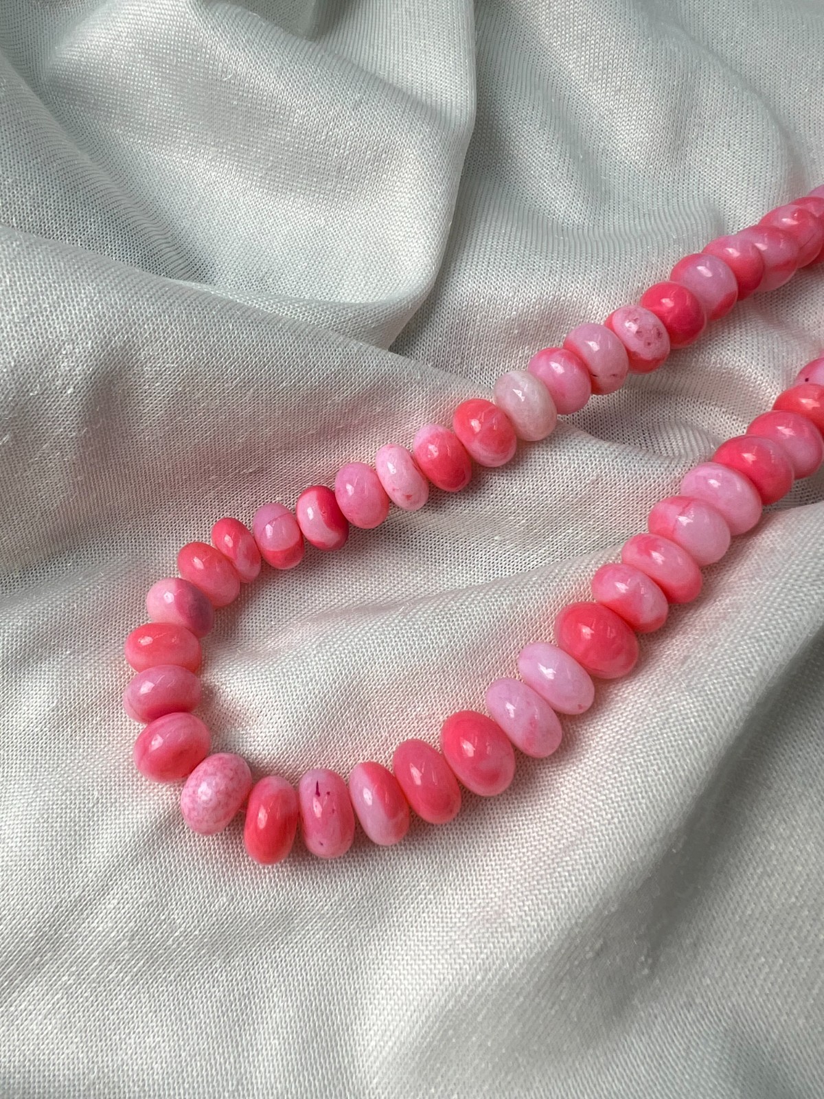 Natural Pink Opal Rondelle Beads Multi Shade Gemstone Strand 16” Necklace