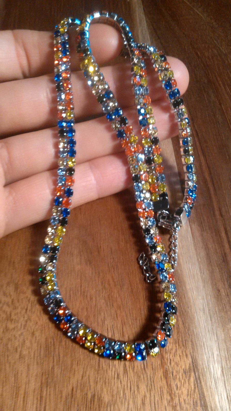 Multi-Color Austrian Crystal Stainless Steel Necklace (18 to 20 Inch)