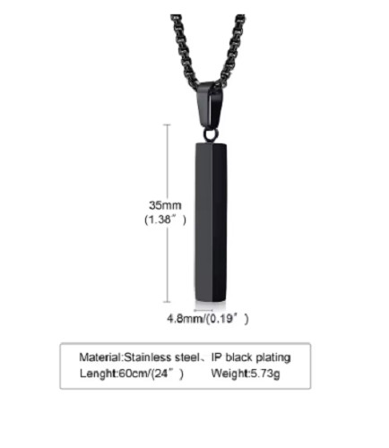 Waterproof Pillar Necklaces for Men Women,Stainless Steel Rectangle Vertical Bar