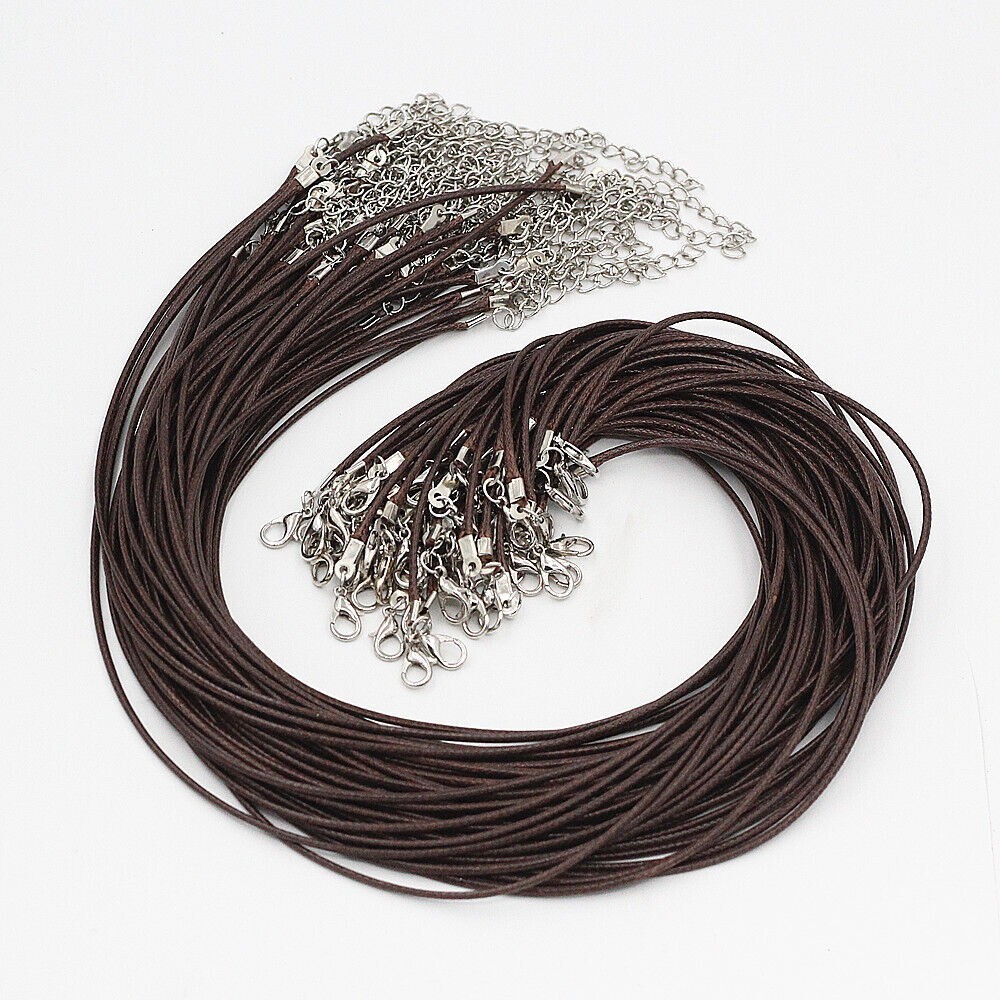 100x Leather Braided Waxed Cord Necklace Chain Rope Jewelry Bracelet Making 18″