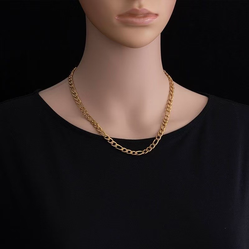 Gold Silver Titanium Steel Figaro Chain Blank Necklace DIY Base Chain Unisex