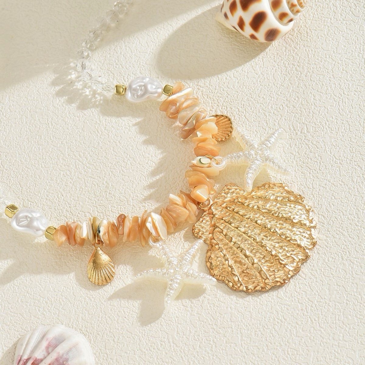 Boho Starfish Chain Alloy Conch Shell Pendant Clavicle Chain Women’s Necklace