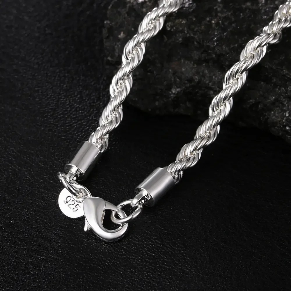 4mm Diamond Cut Solid 925 Sterling Silver Italian Rope Chain Men’s Necklace***