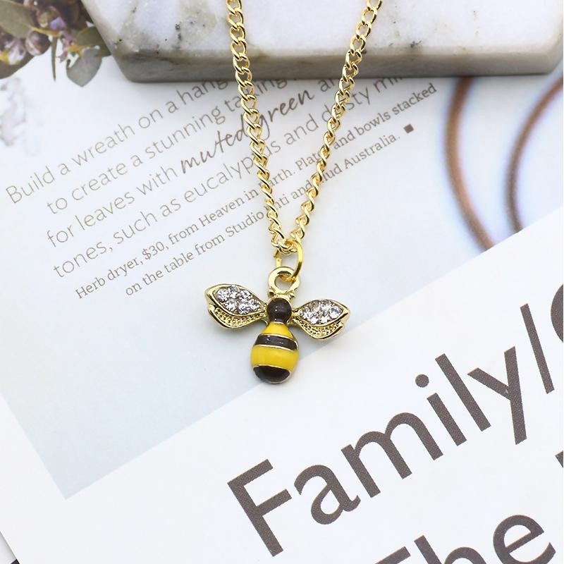 Cute Bee Pendant Necklace Women Girls Crystal Wings Long Chain Jewelry Gift
