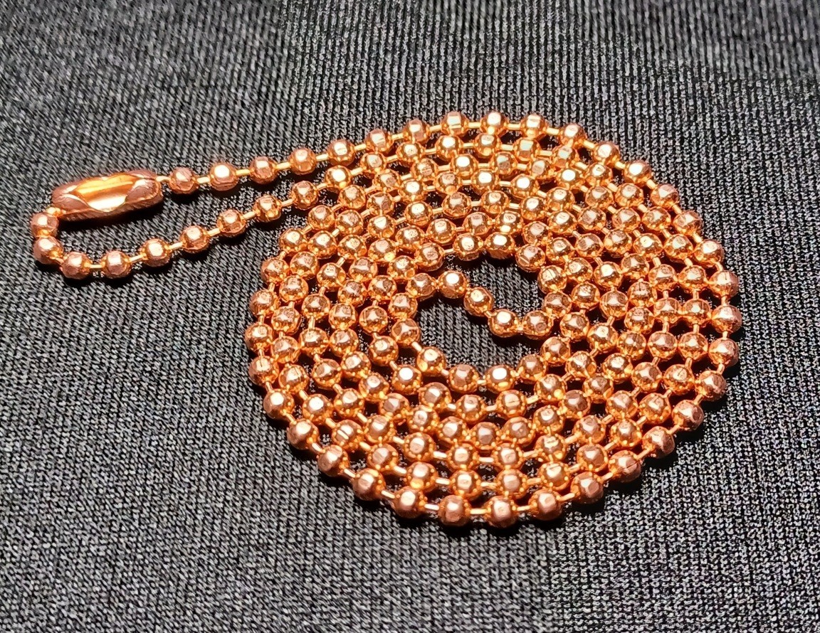 Copper 2.4mm Faceted Ball Bead Military Type Dog Tag Chain Necklace MadeInUSA
