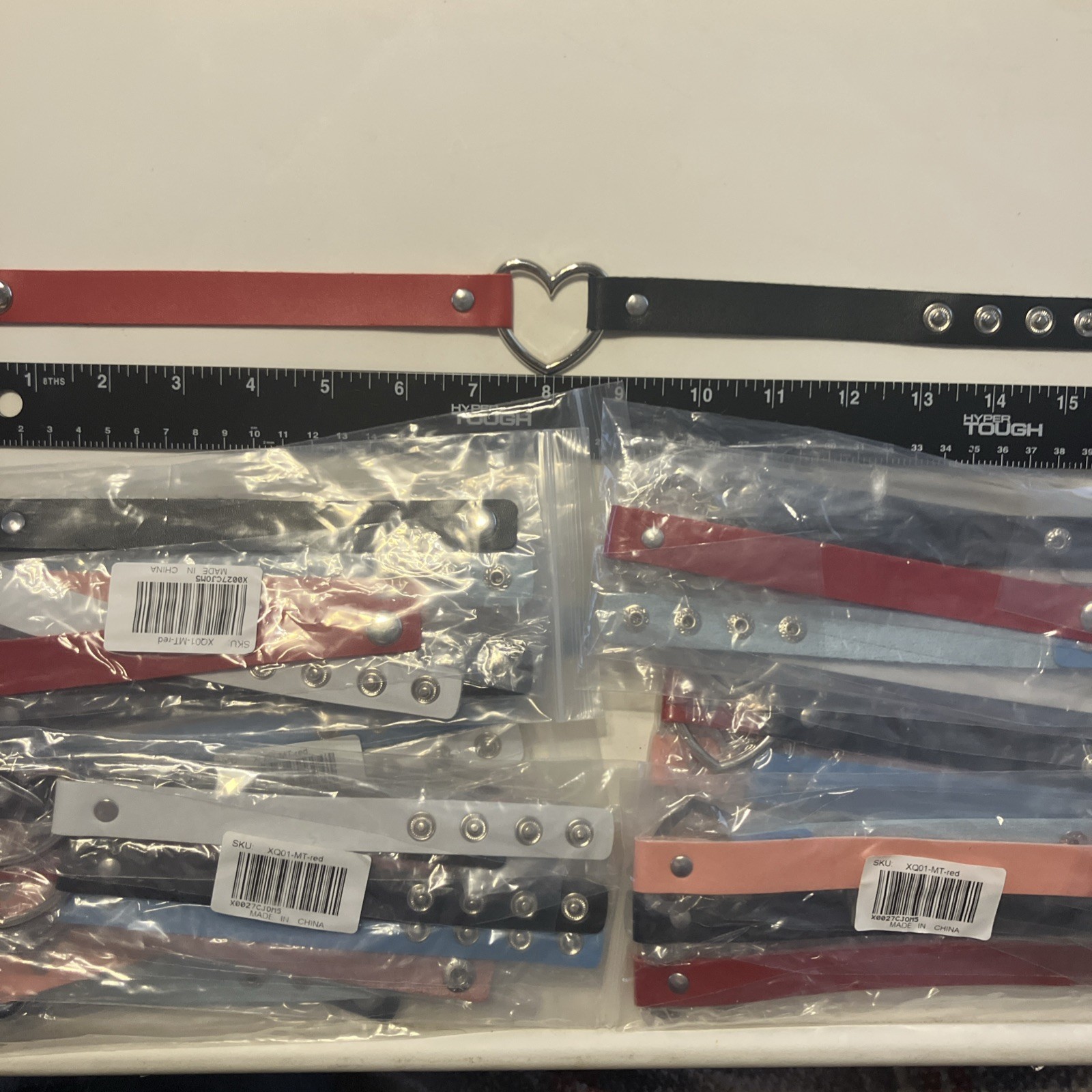 24 Adjustable Choker Necklaces With Heart Center Faux Leather Various Colors Lot
