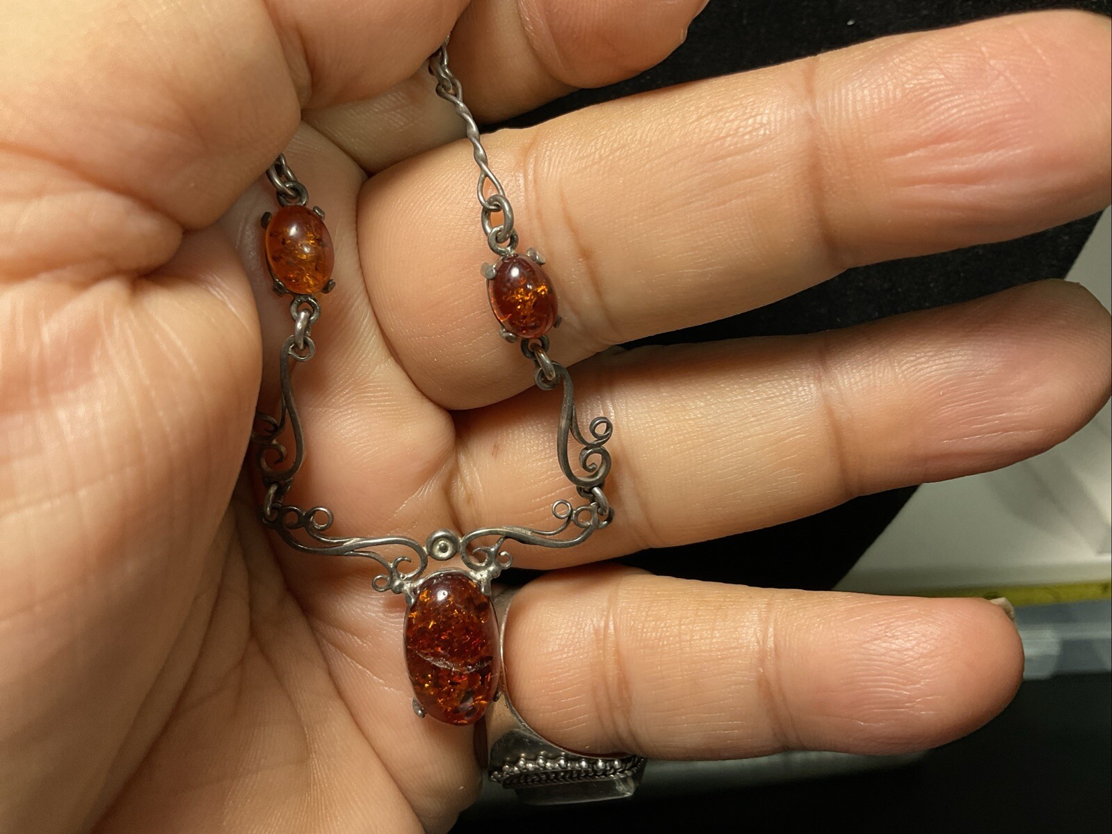 Vintage Set of Necklace and earrings Amber pendant on necklaces.9 Gram￼16 Inch