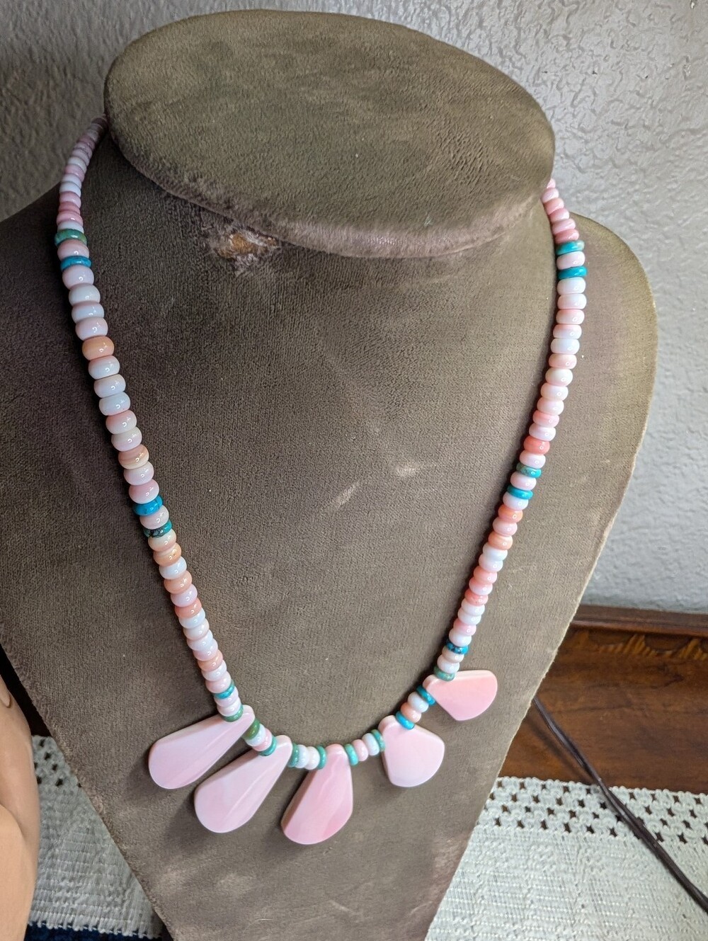 Pink Queen Conch Shell And Turquoise Beaded Teardrop Southwestern Style
