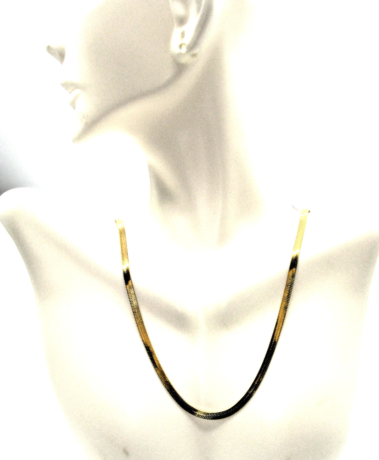 Elegant Gold Tone Herringbone Necklace 23 Inch Flat Chain Lobster Clasp Gift