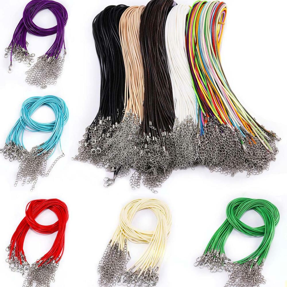 10pcs/lot 1.5mm/2mm Waxed Cotton Cord Necklace with Lobster Clasp 45cm+5cm