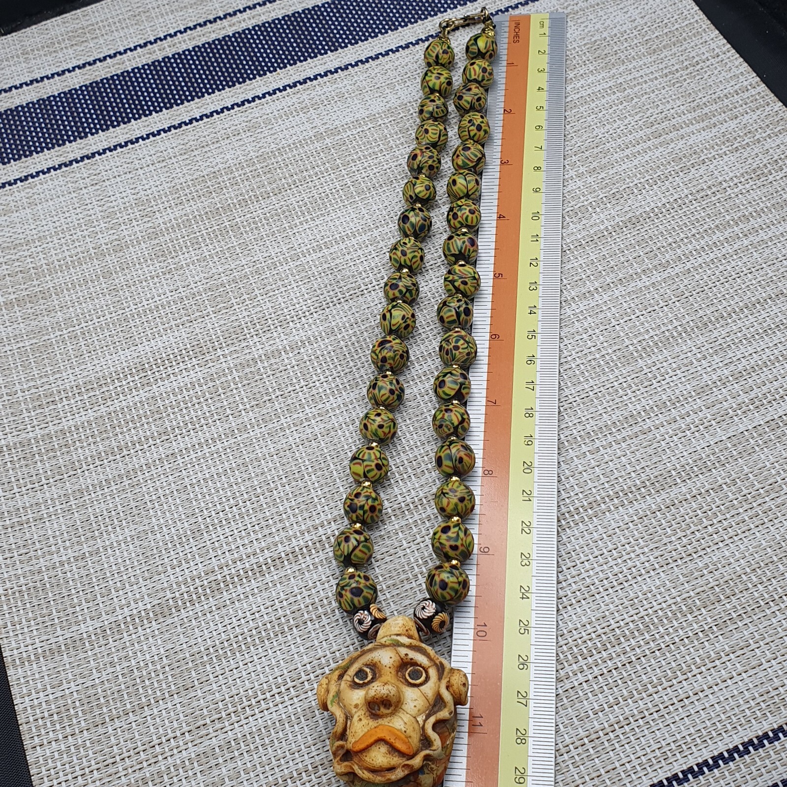 Stunning Vintage Venetan Style Eyes Glass With Old Monkey Face Glass Pendant