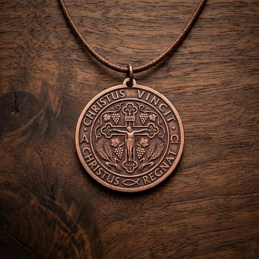 Pure Copper Christian Christus Vincit Crucifix Necklace – Handmade Boho Gift