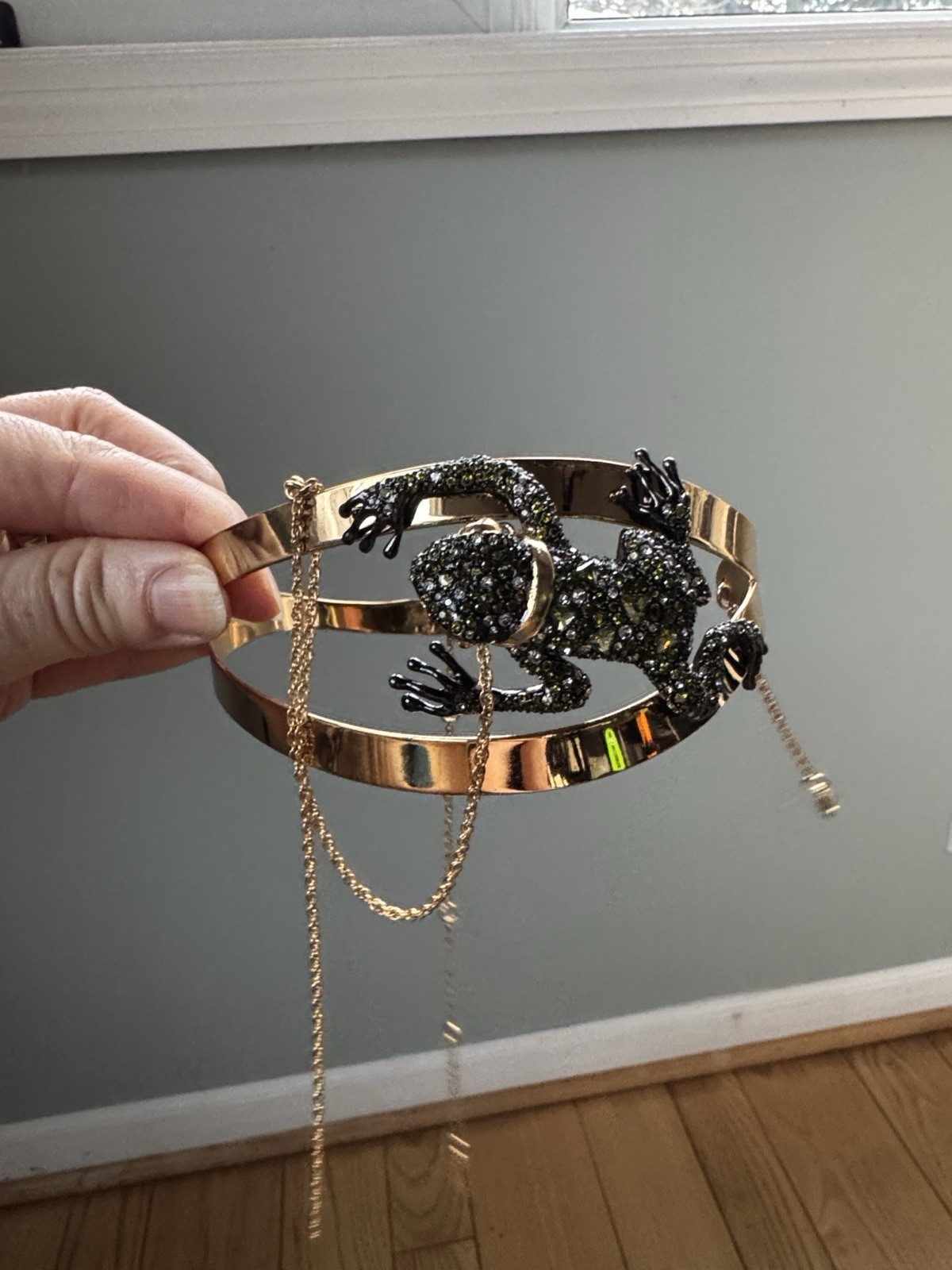 Alexis Bittar Double Band Choker Green Tourmaline Covered Frog Swarovski Crystal