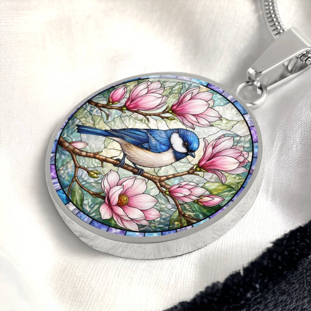 Bluebird Floral Engraved Necklace Bracelet or Keychain