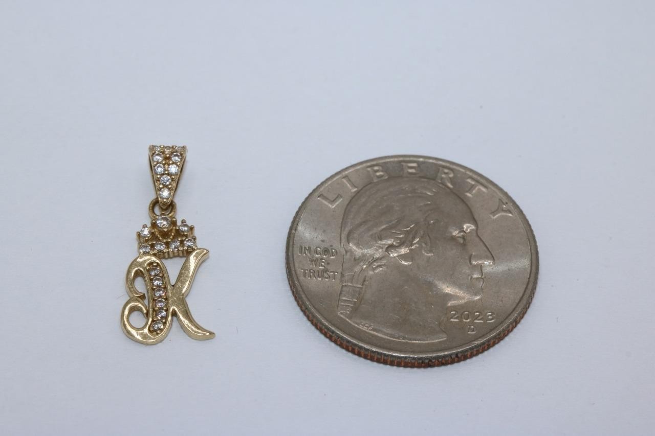 Fine 10K Yellow Gold Letter K Cursive Initial Pendant Charm Necklace 0.8gr