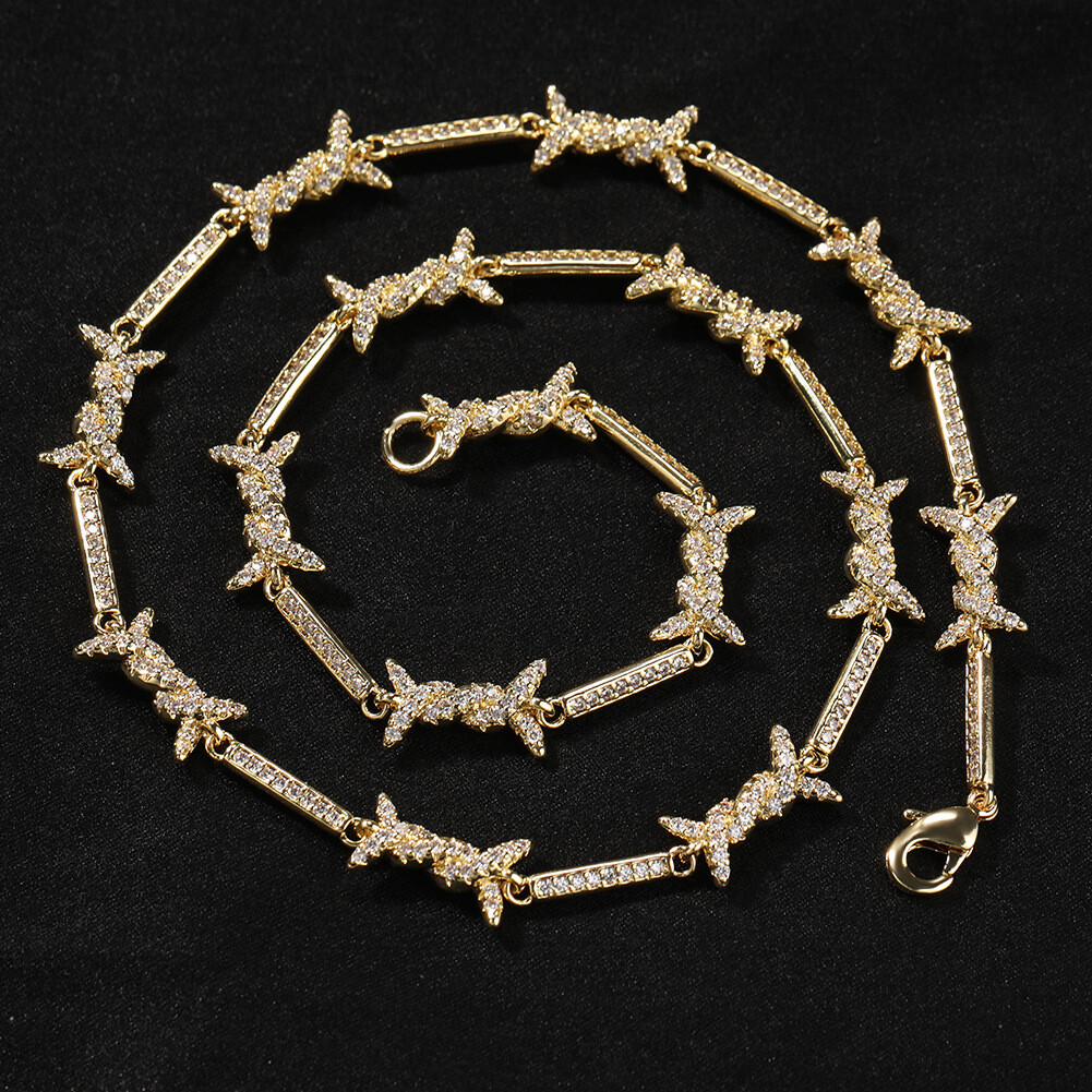 5A Iced Out CZ Chain Spiked Gold Plated Choker For Men Women Hip Hop Necklace