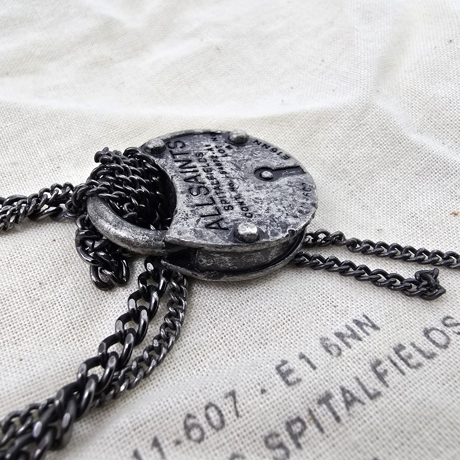 ALL SAINTS WOMENS VINTAGE DISTRESSED PADLOCK NECKLACE BLACK GREY LOCKET RARE