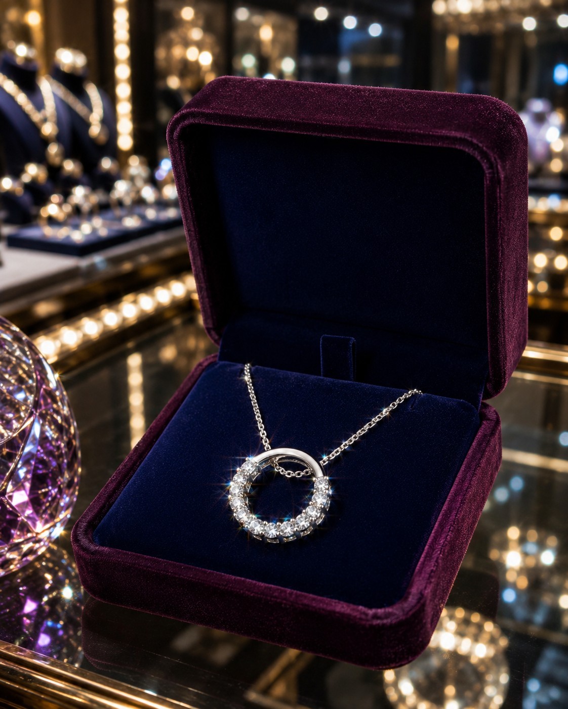✨ CZ Cubic Zirconia Eternity Circle Pendant Necklace – Silver Tone Sparkle Jewel