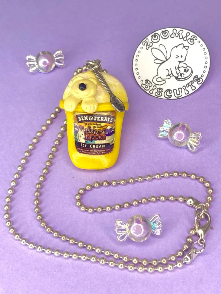 Ben and Jerry’s baked alaska ice cream necklace handmade (polymer clay) retro