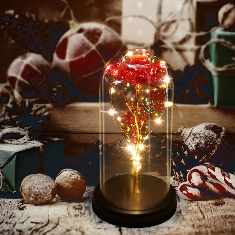 Enchanted Eternal Rose Flower In Glass Dome LED Light Valentine’s Day Gift +Box