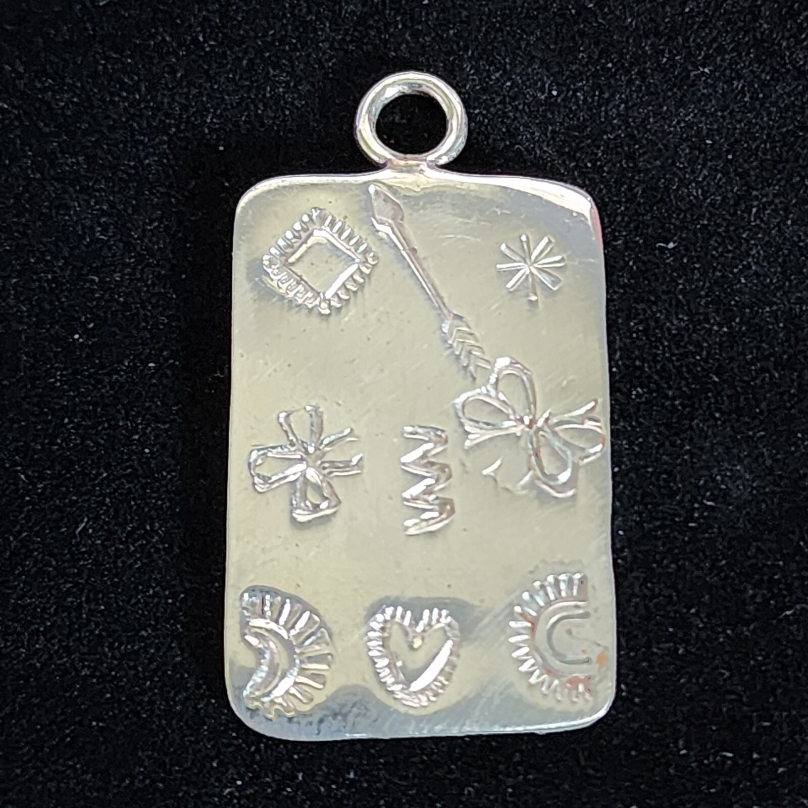 Stainless Steel Dog Tag Necklace Pendant w/Engraved Symbols Unique Hand Tooled