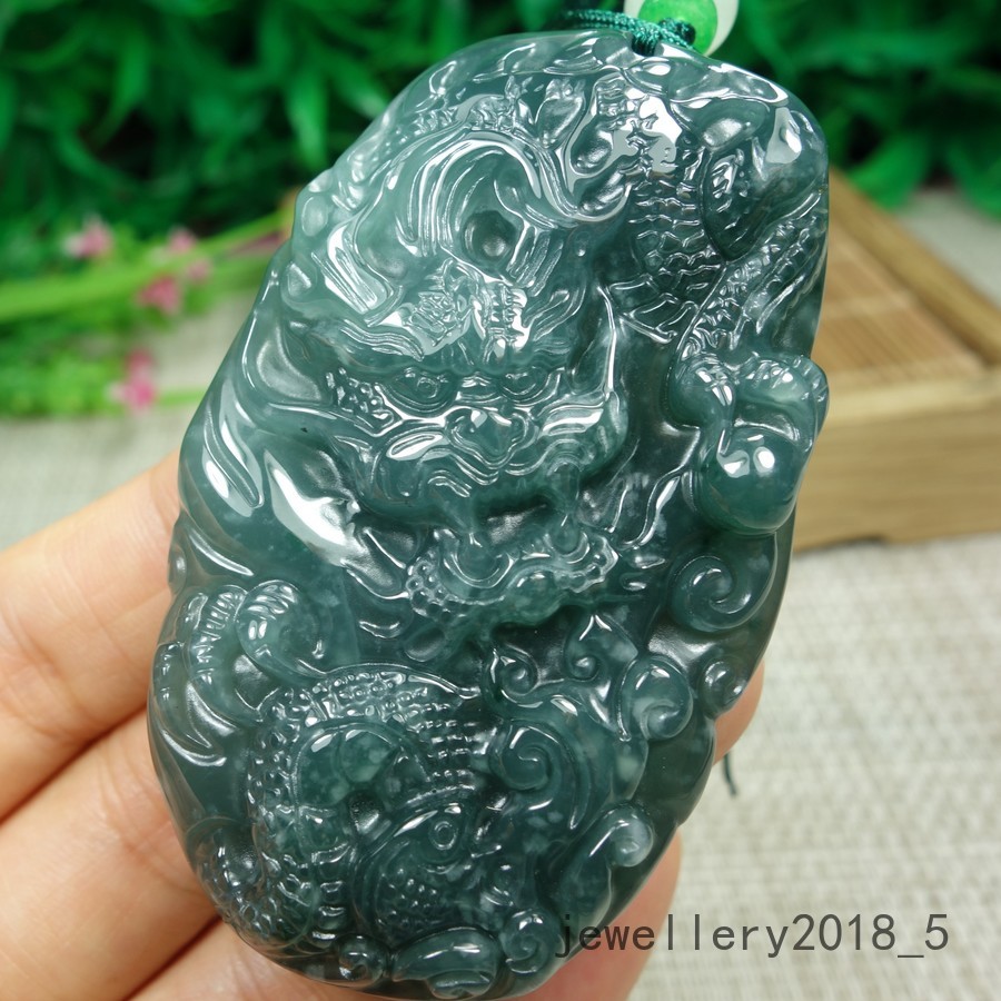 Certified Icy Green 100% Natural A jadeite Jade Pendant~Dragon 龙 生意兴隆