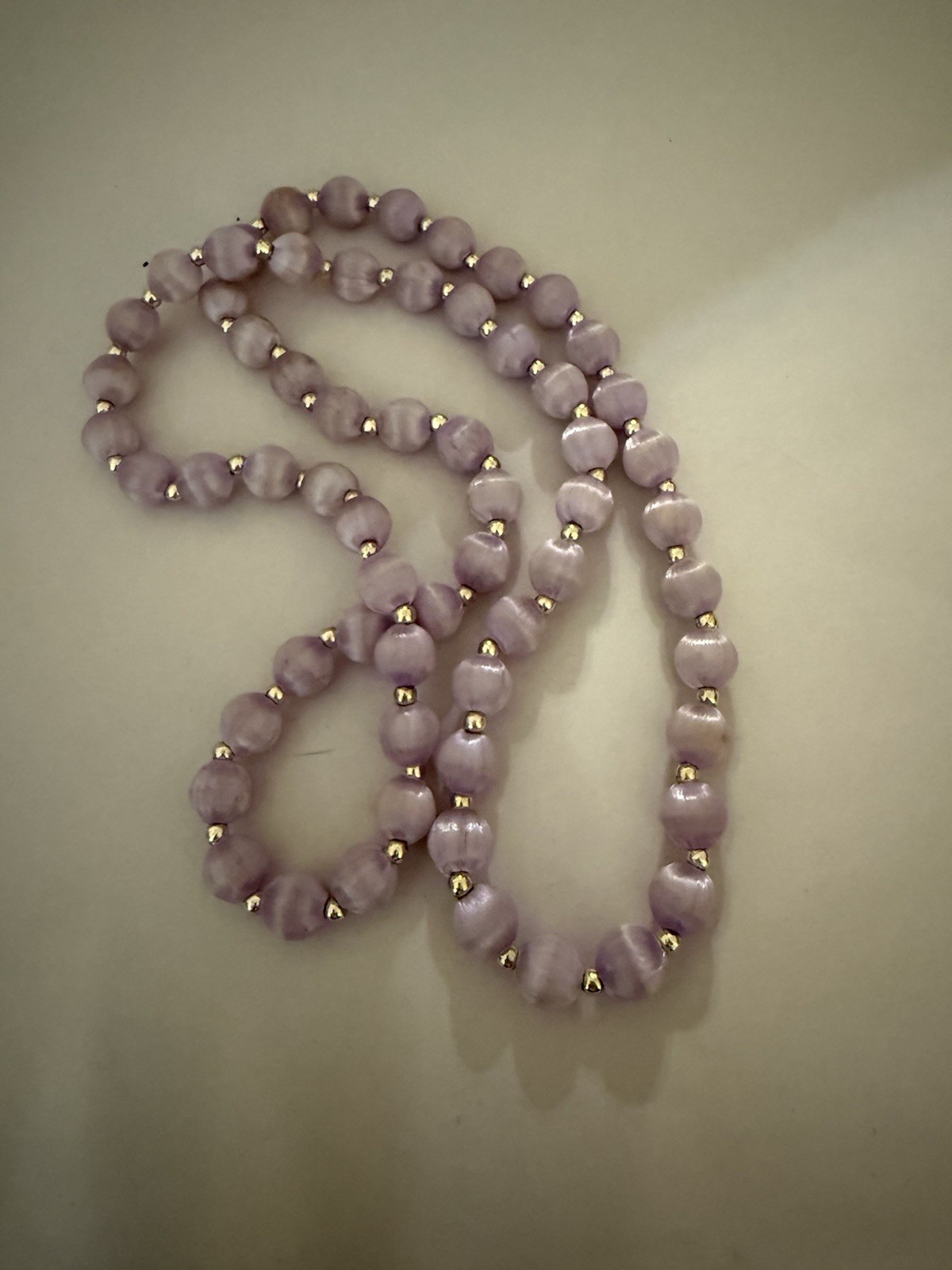 Silk Satin Wrapped Beads Lavender Purple With Gold Tone Bead Separator