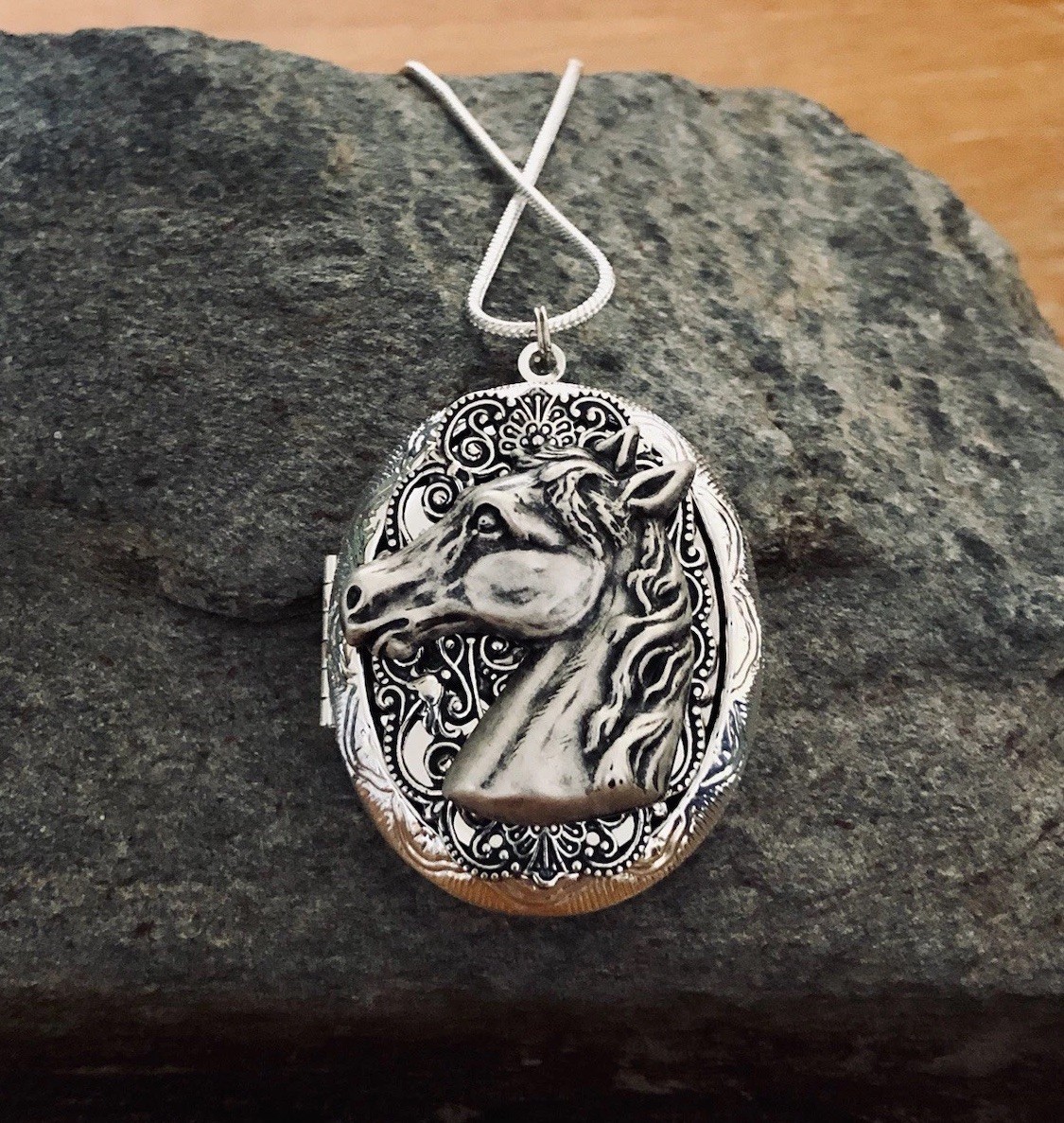Horse Locket Necklace Sterling Silver pltd Photo Memorial Ashes Keepsake Pendant