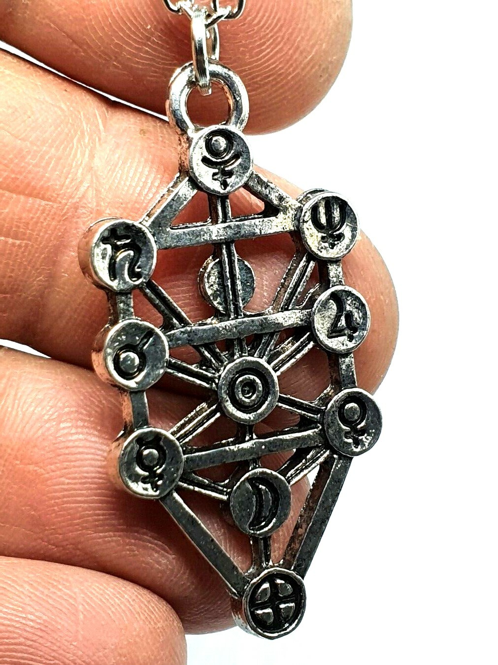 Tree of Life Kabbalah Pendant Necklace Geometric Silver Jewish Sefirot Jewellery