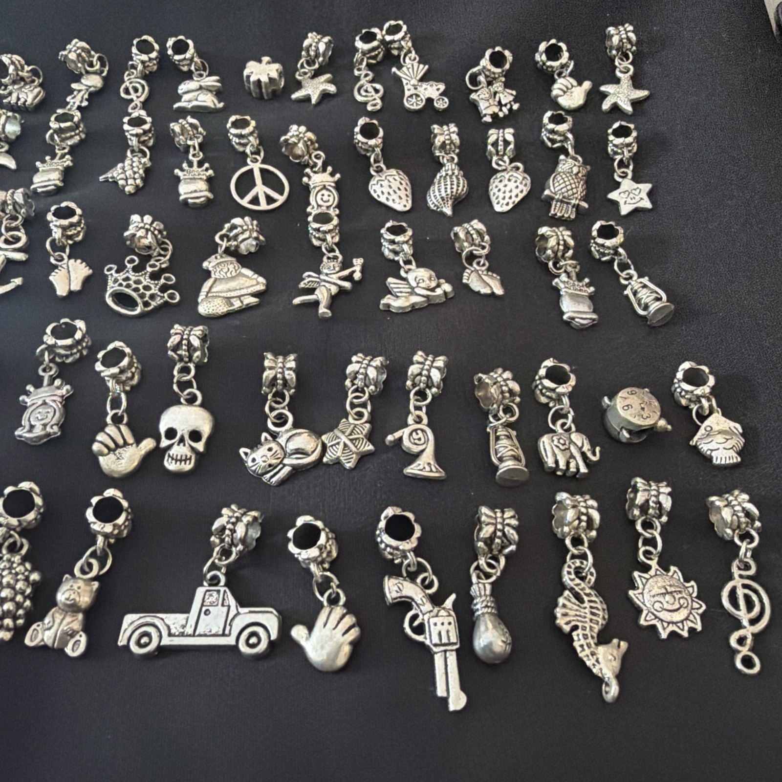 Vintage-Style Silver Tone Bracelet Charm Lot – Mixed Themes – Large Bundle
