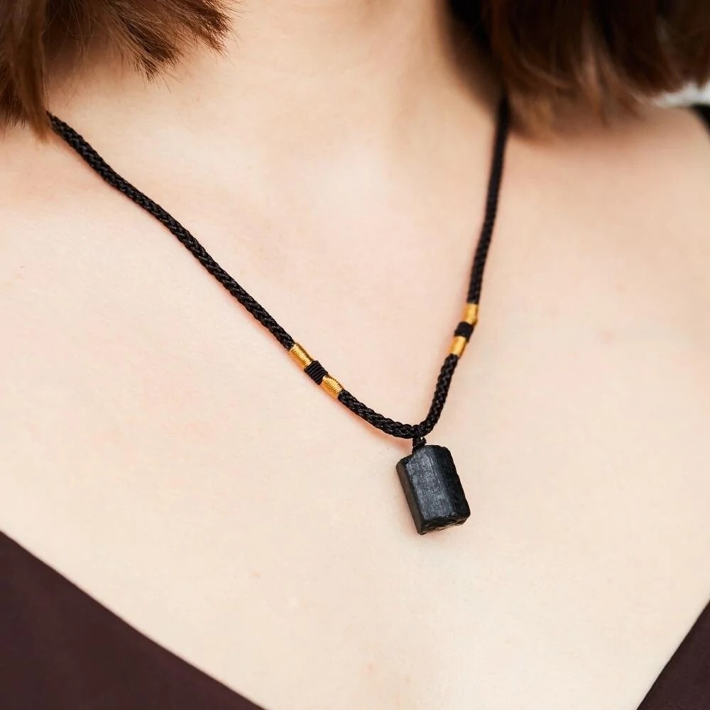 Black Tourmaline Pendant Healing Reiki Lucky Raw Crystal Men Women Necklace Gift