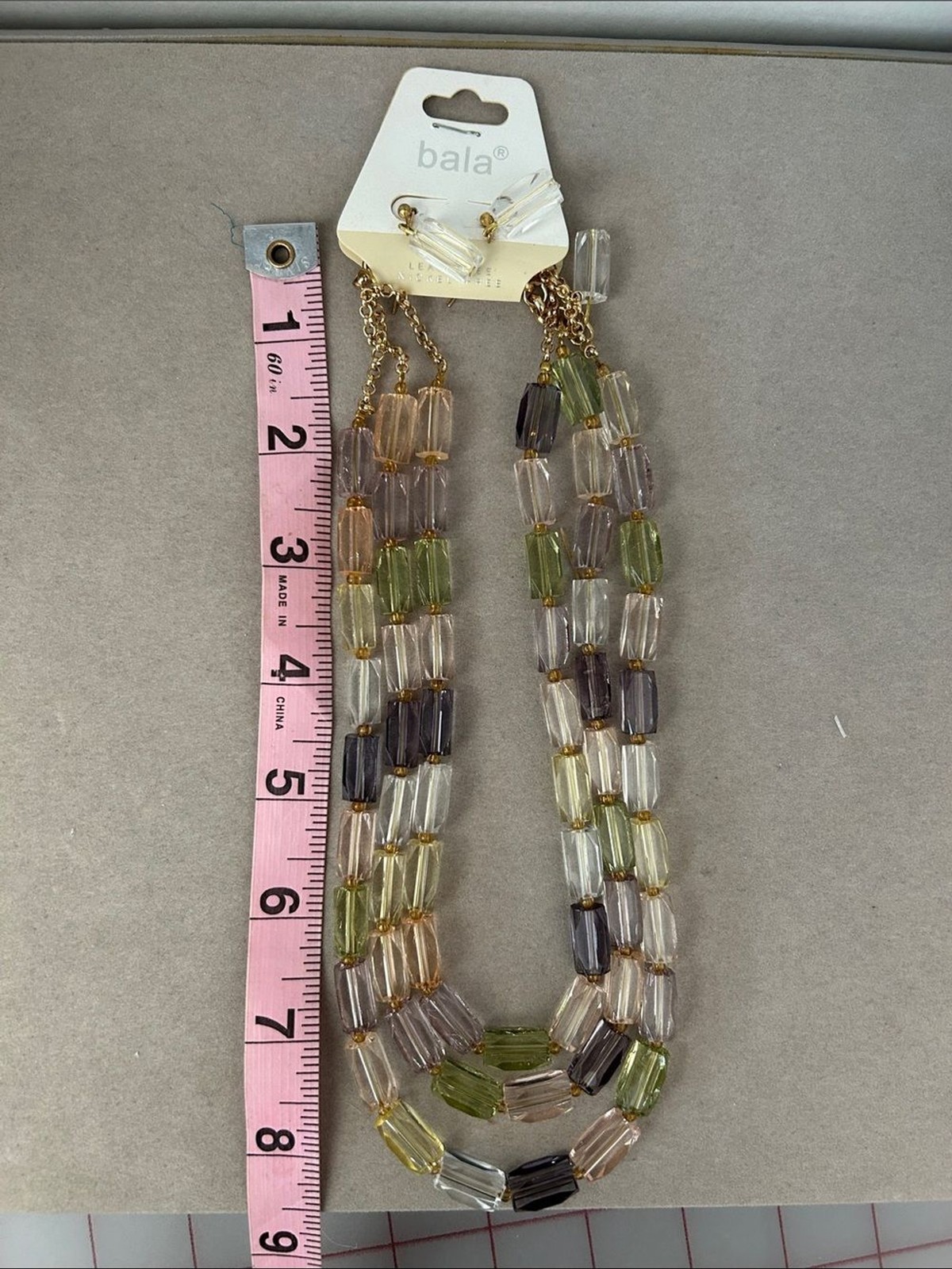 Bala Multistrand Faceted Bead Necklace in Pastel Green, Lavender, Pink, Clear
