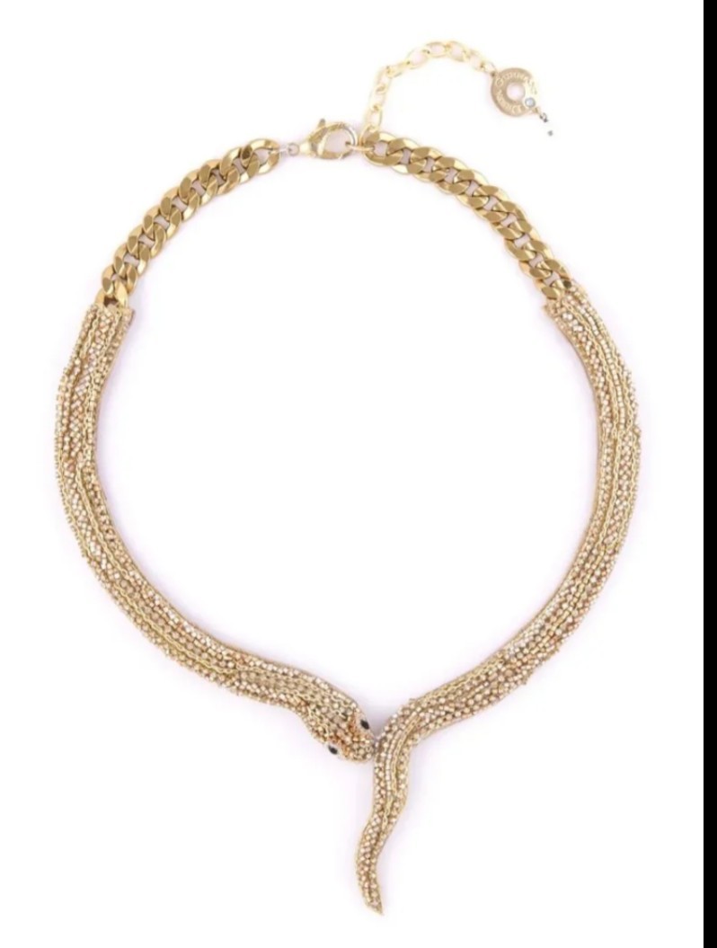 Deepa Gurnani Gold Tone Manasa Boa Snake Handmade Necklace, Tag In Box