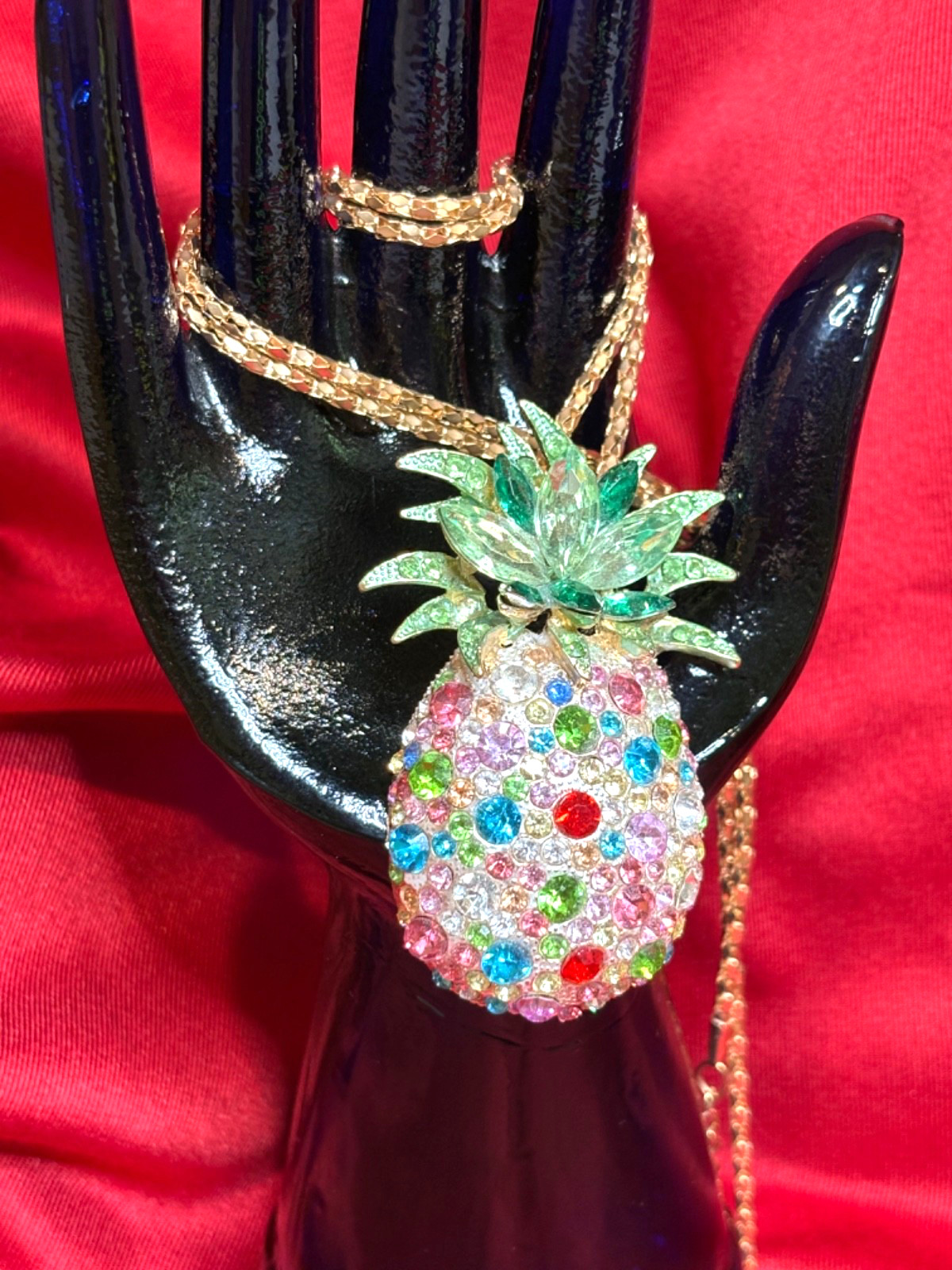 BETSEY JOHNSON Sparkling Large Pineapple Multicolor Crystal Pendant Necklace VGC