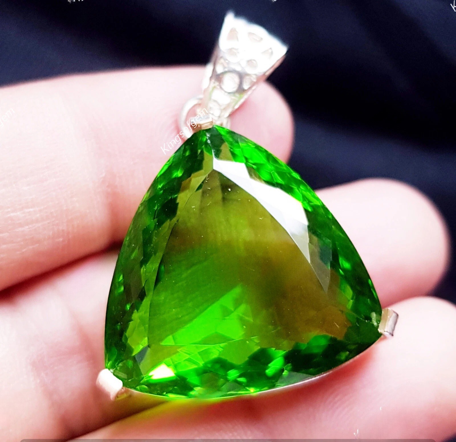 Natural 90.75 Ct Brazilian Trillion Cut Green Topaz Pendant 925 Silver Gemstone