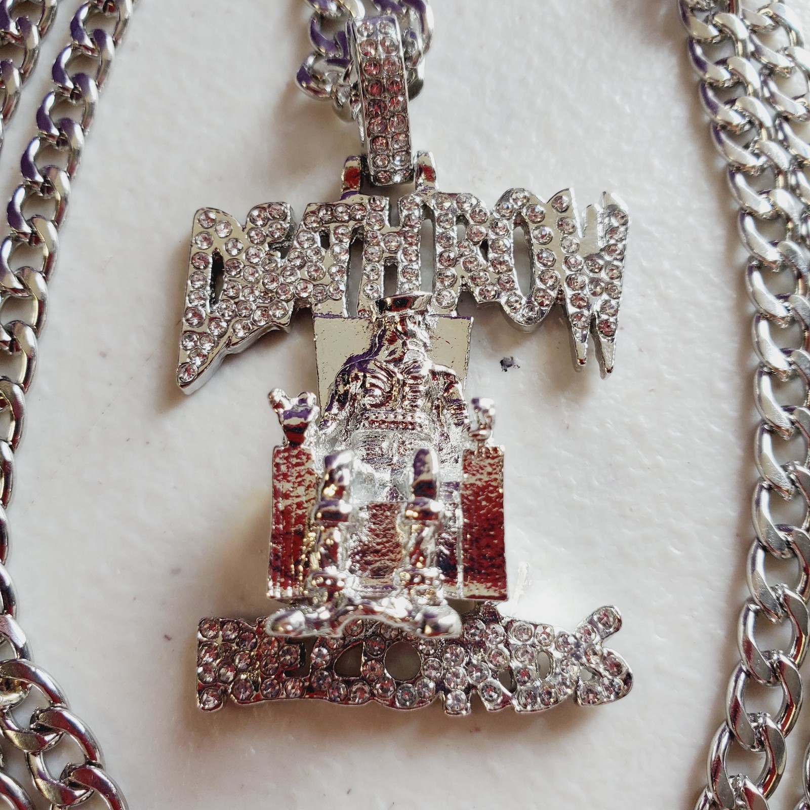 DEATH ROW Silver Color Cuban Link Chain Necklace with Pendant. US Seller