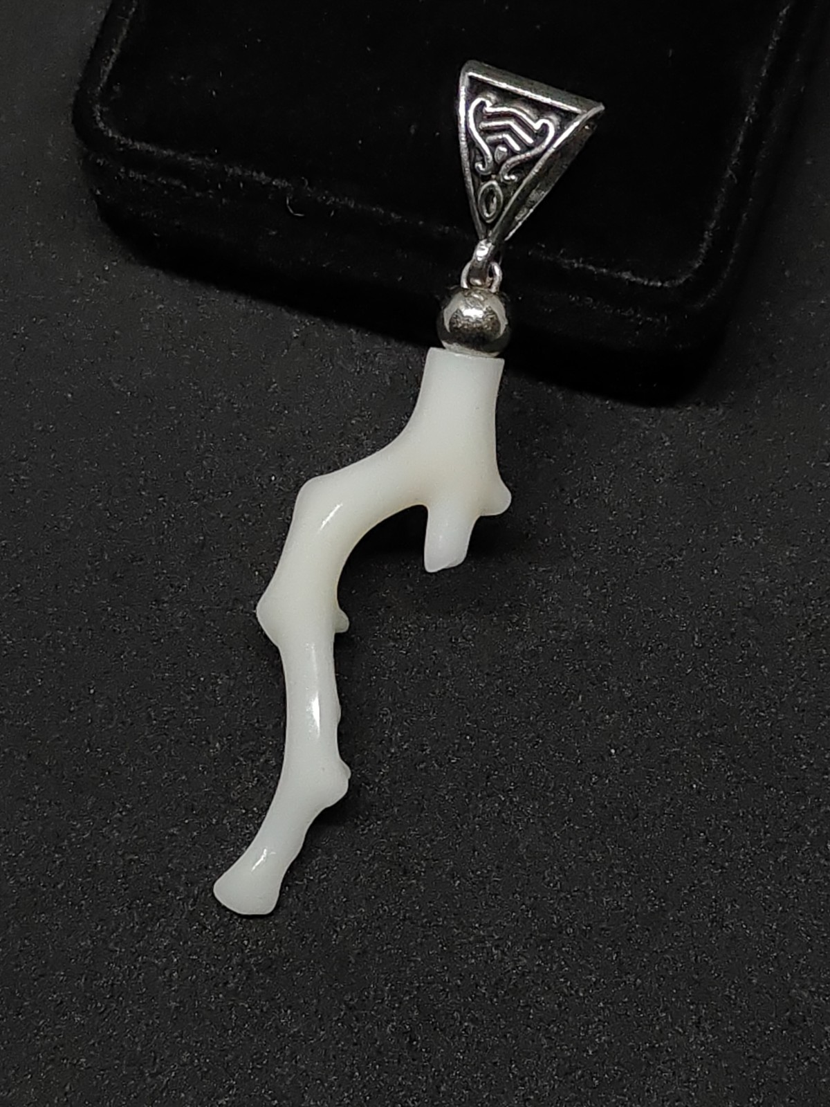 Japanese White Coral Branch Pendant: Silver-Tone Brass Bail, Gift for Her