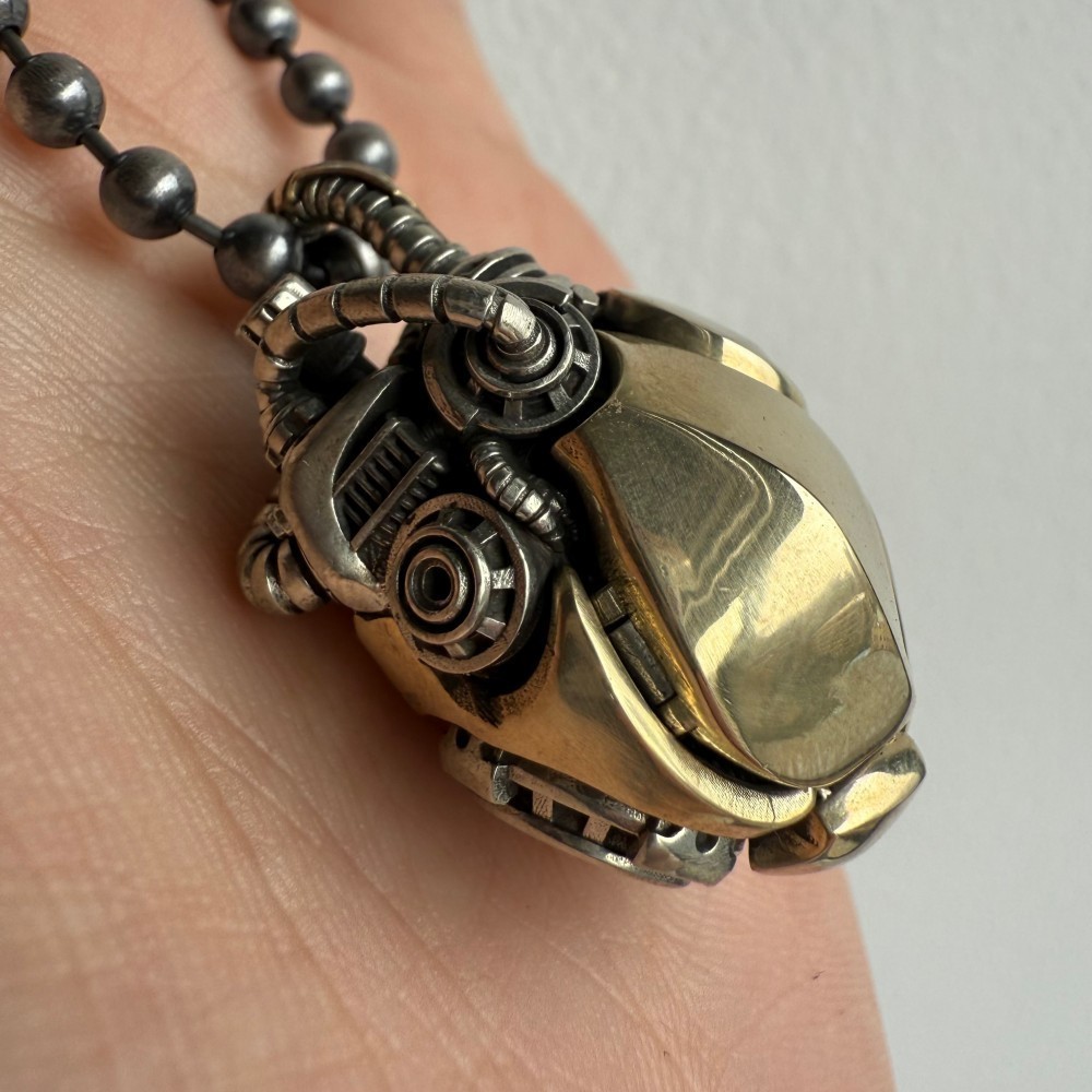 Mechanical Heart Pendant Brass White Bronze, Kinetic Steampunk Jewelry Xmas Gift