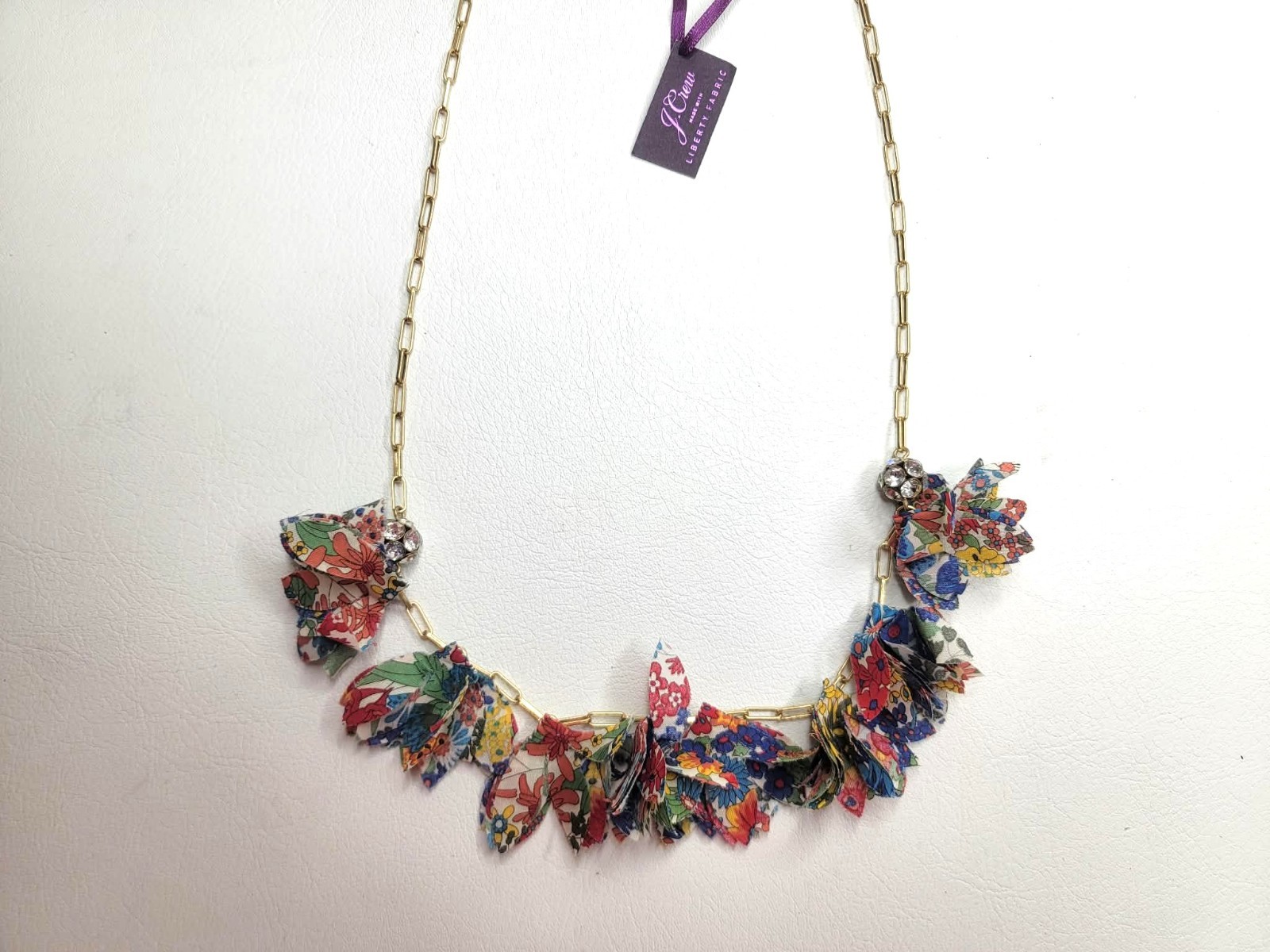 J.CREW 28″ Liberty Fabric White Floral Print Gold Color Chain Necklace