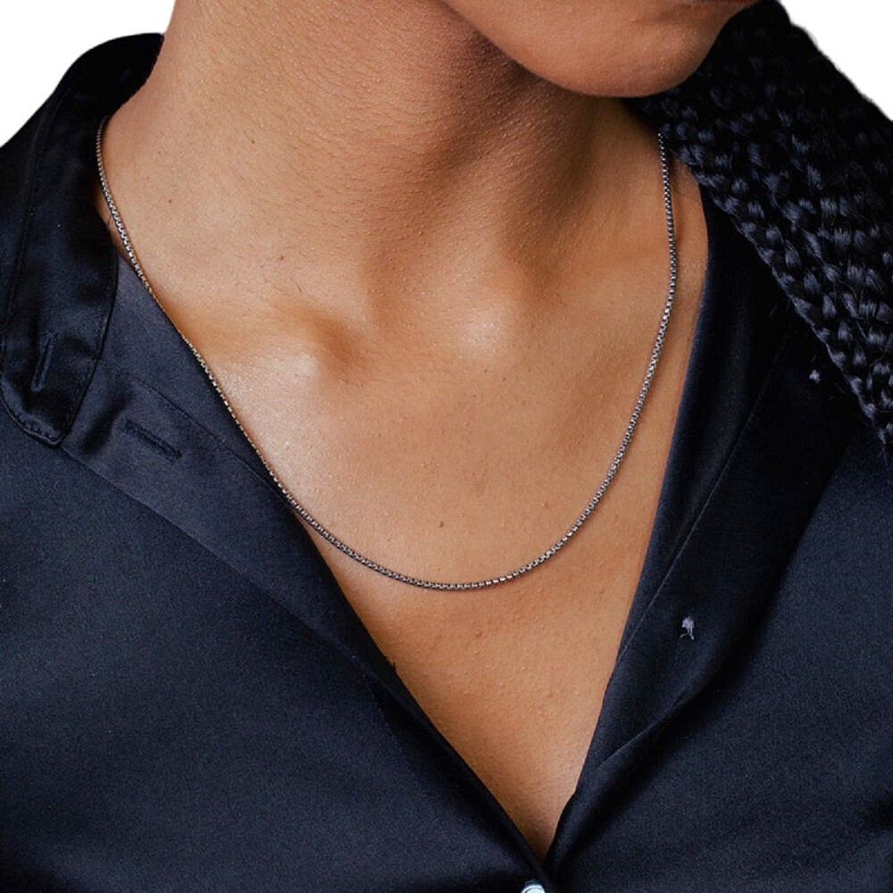 Sterling Silver Rhodium Finish ROUND BOX Chain Necklace, 1.25mm, 1.6mm, 2.0mm