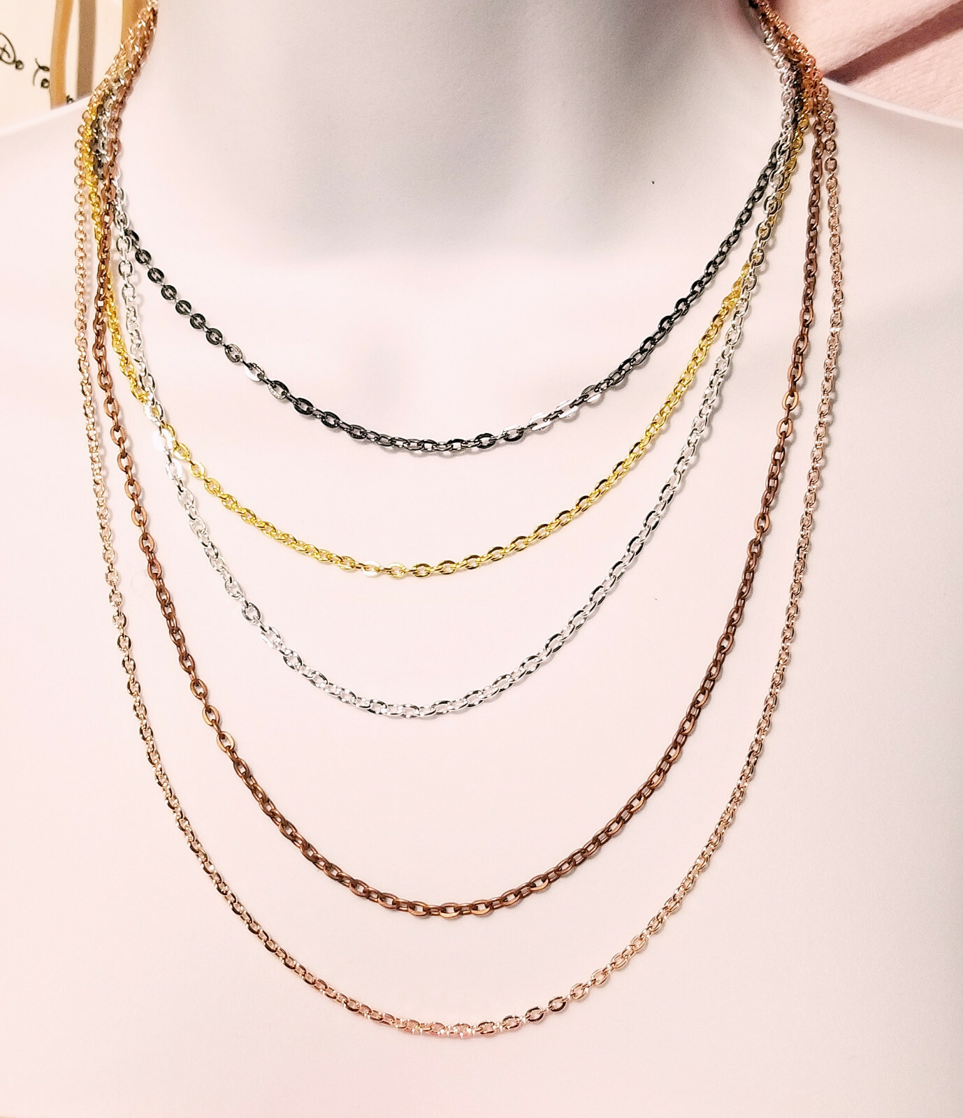 3mm chain necklace Silver Gold Gunmetal Copper Bronze Rose, OR Stainless