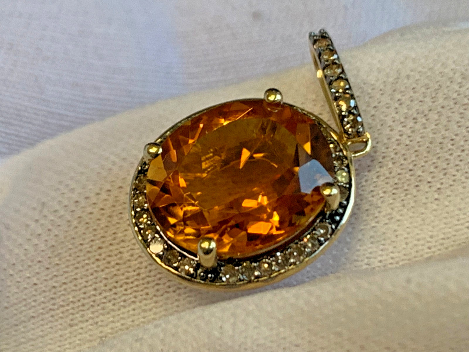 10K Yellow Gold Pendant 2.33g Fine Jewelry Citrine Color & Clear Charm *READ*