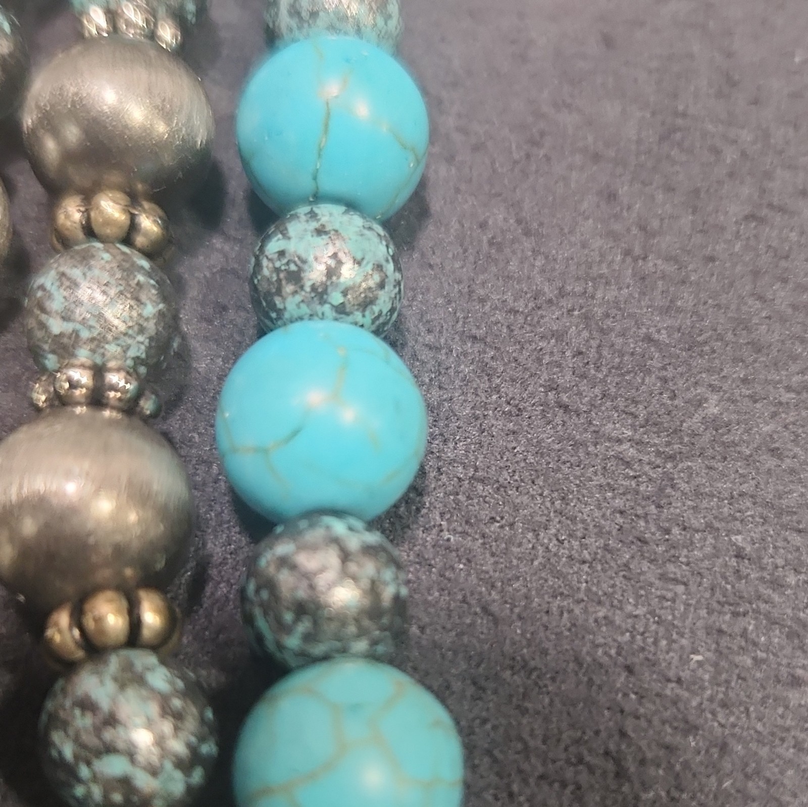 Multi-Strand Turquoise Round Beaded Necklace Blue Silver Adjustable Lobster