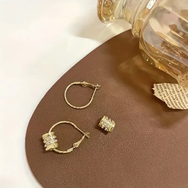 Elegant Golden Hoop Earrings Sparkling Zirconia Style Zinc Alloy