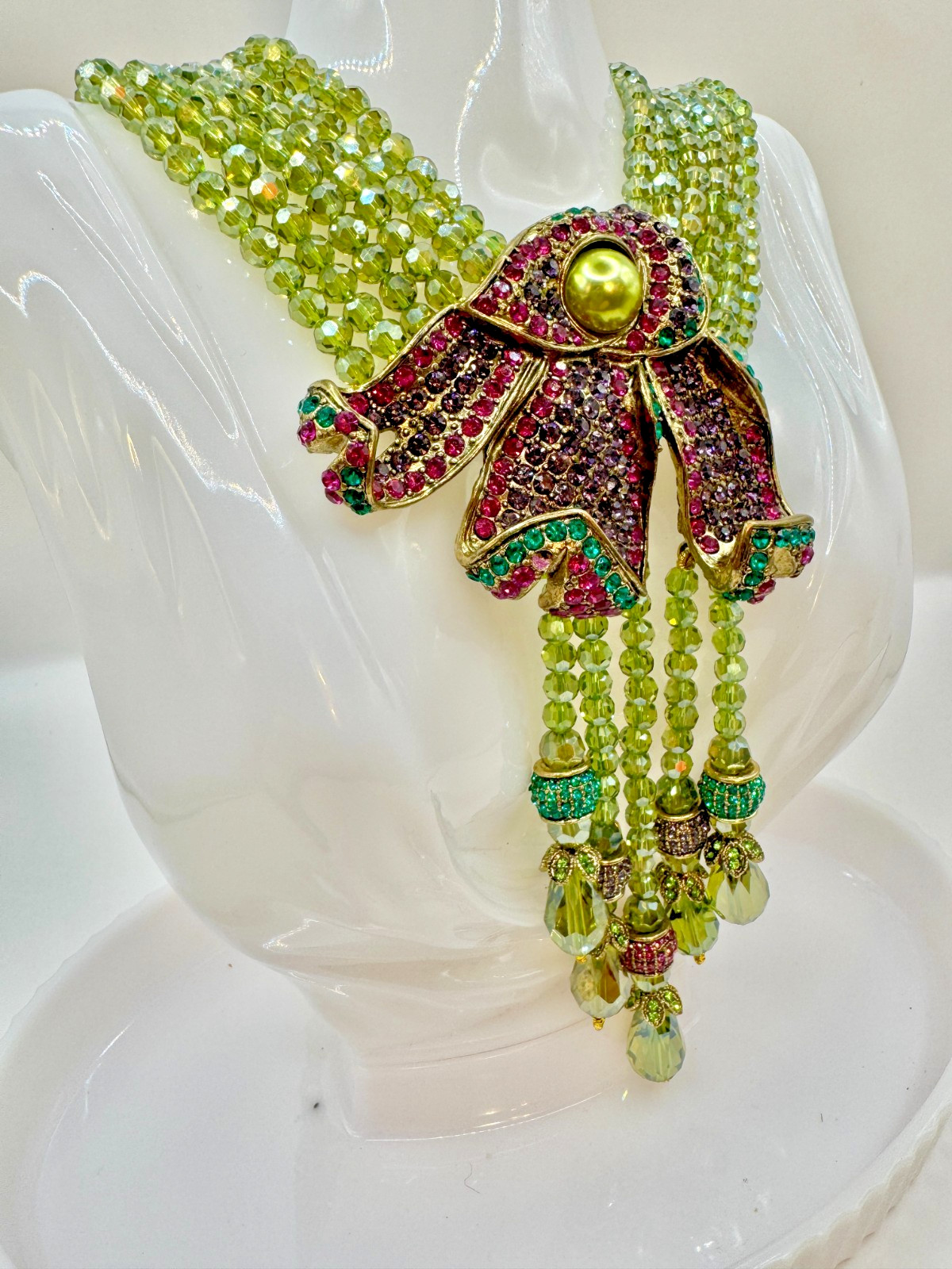 HEIDI DAUS Swarovski’s Peridot Crystal Beads Statement Necklace “Cala Lilly” NIP