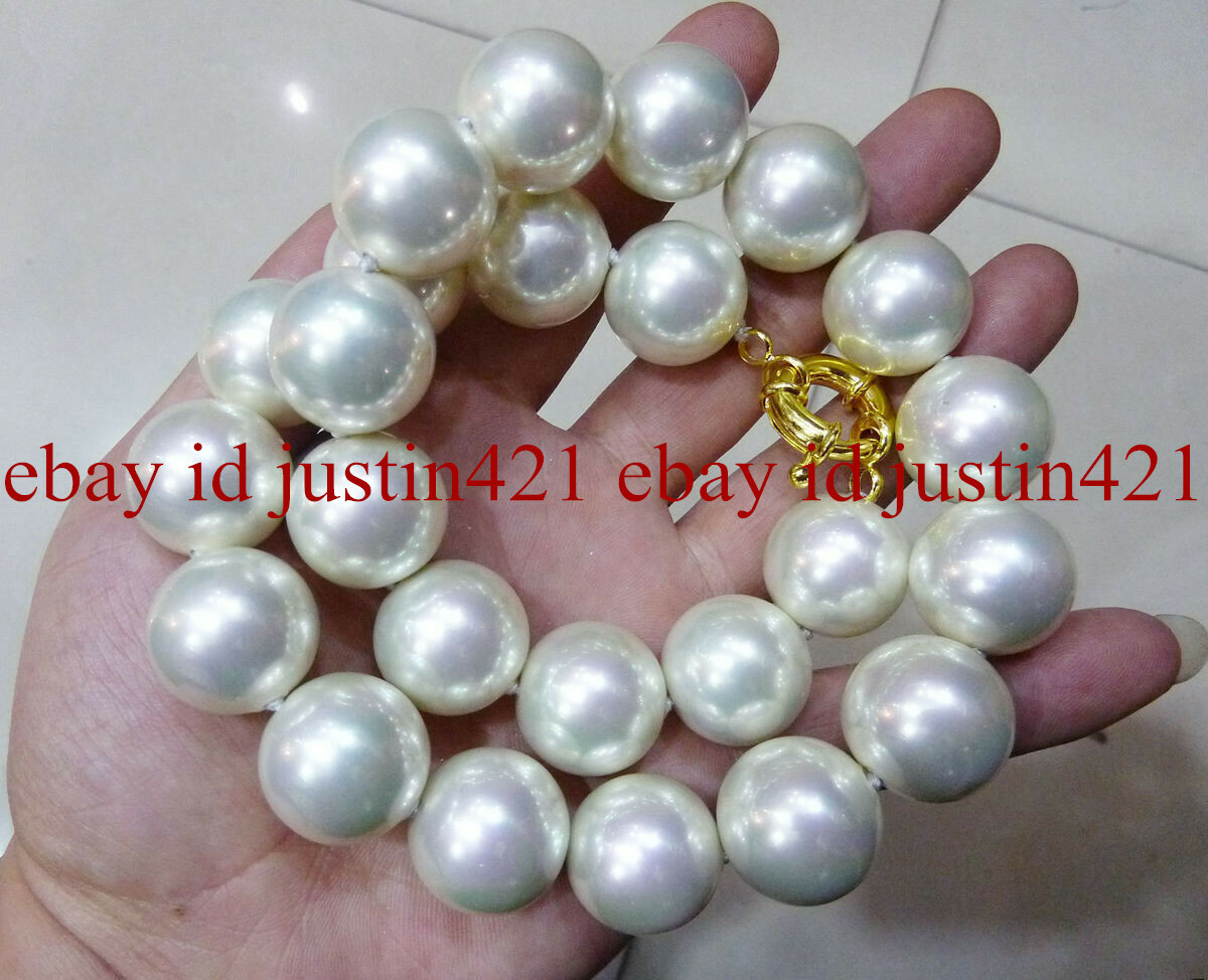 8mm 10mm 12mm 14mm 16mm 18mm 20mm White South Sea Shell Pearl Necklace 18” AAA